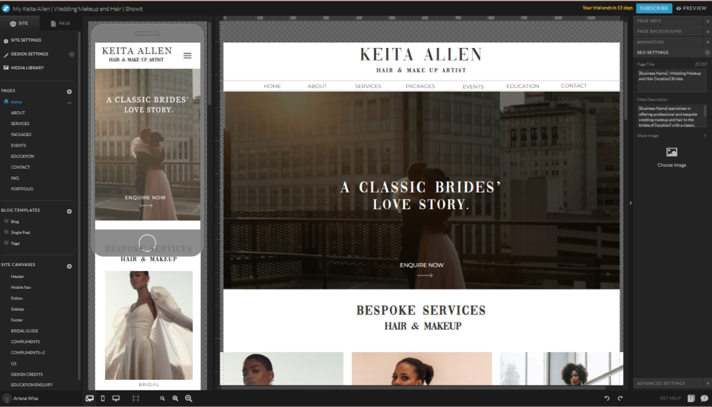 Website Template Install for Hair and Makeup Artists